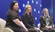 Left to right: Tina Cortez, Shelly Arthofer and Nerissa Amers discuss Stanford Health Care's inpatient telehealth efforts at HIMSS23 in Chicago on Tuesday.